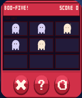 A BOO-FIVE mini-game in progress: tap five little ghosts to score